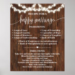 Recipe for Happy Marriage Wedding Country Gift Poster<br><div class="desc">Click on "Edit design" to personalize or modify the layout (font color,  font style,  move or remove elements  *Happy Marriage words are not editable but color can be changed),   ** Please see the full collection for matching designs available**</div>