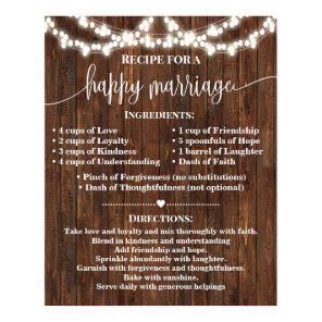 Recipe for Happy Marriage Wedding Country Gift Poster