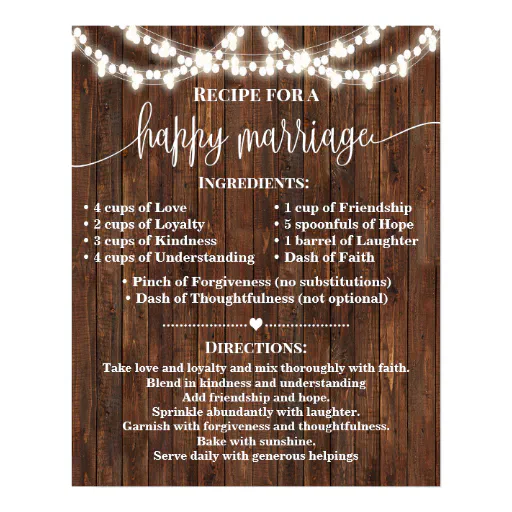Recipe for Happy Marriage Wedding Country Gift Poster