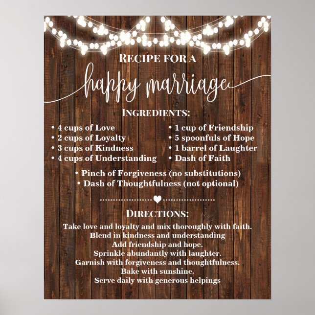 Recipe for Happy Marriage Wedding Country Gift Poster (Front)
