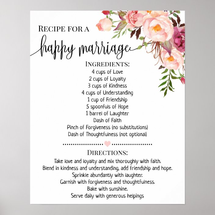 Recipe for happy marriage wedding shower gift pink poster | Zazzle.com