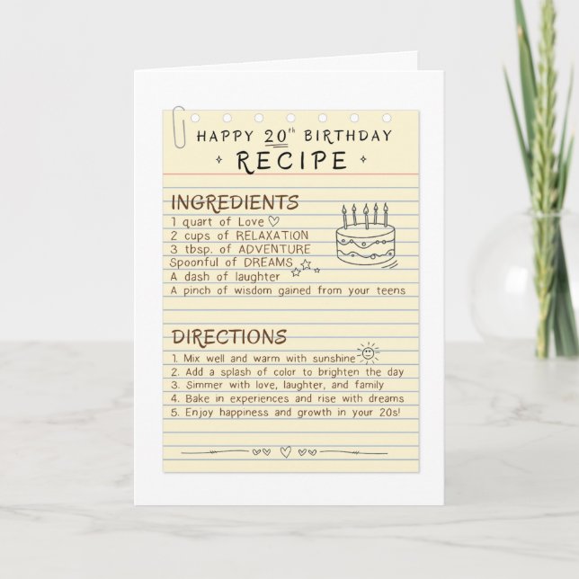 Recipe for Joy: A 20th Birthday Card for daughter (Front)