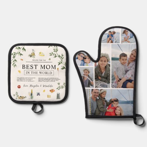 Recipe for the Best Mom  7 Photo Oven Mitt  Pot Holder Set
