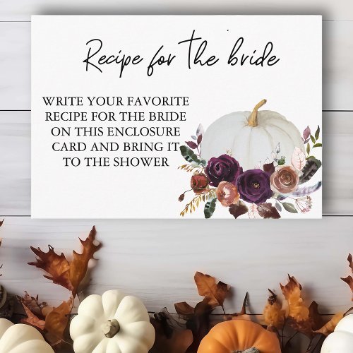 Recipe for the bride Bridal Shower Autumn Pumpkin  Enclosure Card