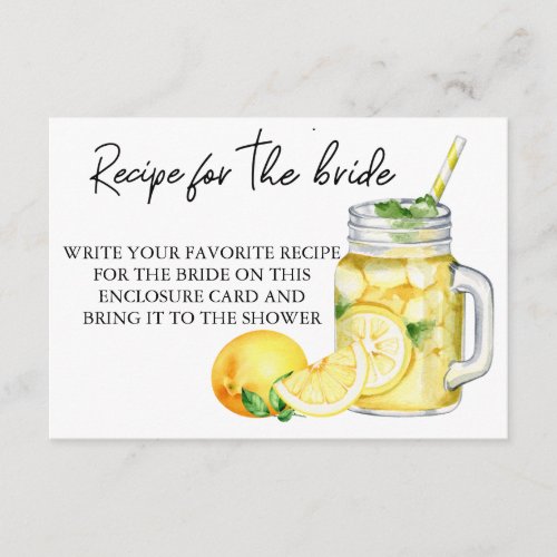 Recipe for the bride Bridal Shower Lemon  Enclosure Card