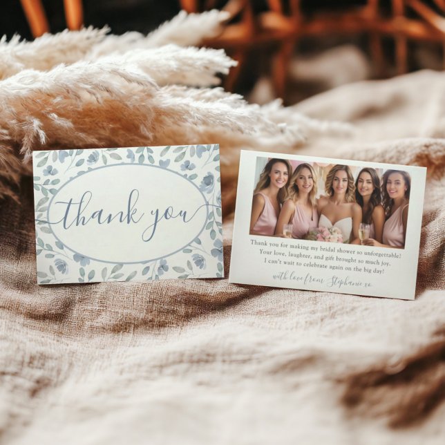 Recipe for the Bride Dusty Blue Floral Thank You Card (Creator Uploaded)