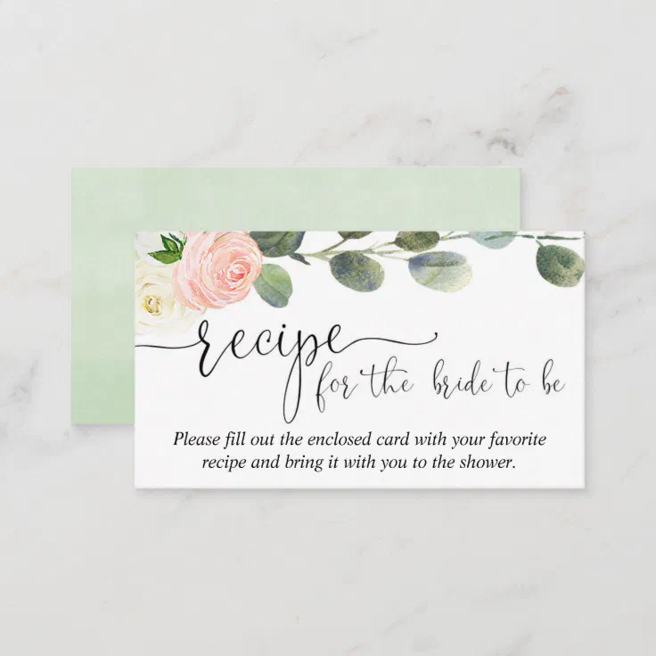 Recipe for the bride insert pink greenery floral | Zazzle