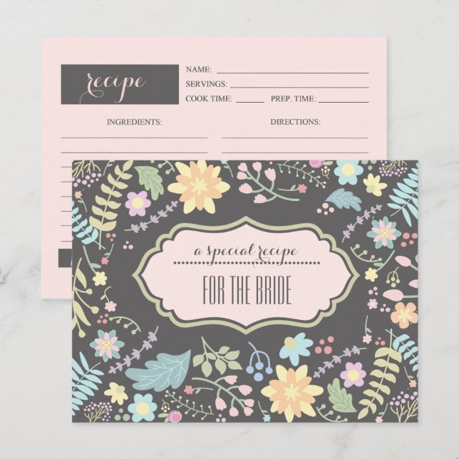 Recipe for the Bride. Modern Floral Wedding Card (Front/Back)