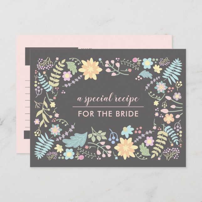  Recipe for the Bride. Modern Floral Wedding Card (Front/Back)