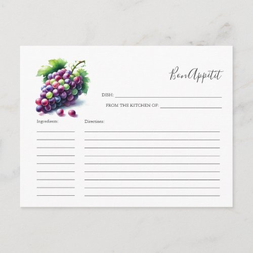 Recipe for the Bride Recipe Card Fruit