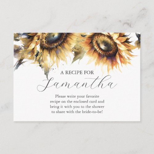 Recipe For The Bride Sunflower Theme Enclosure Card