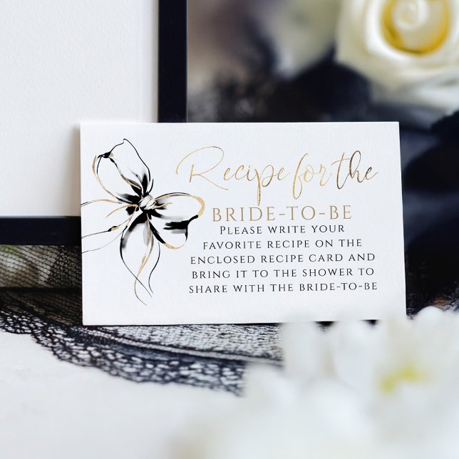 Recipe for the bride-to-be Black Bow Request  Enclosure Card (Black Bow Bridal Shower Recipe Card)