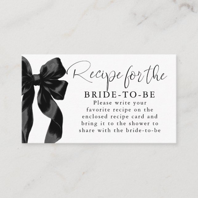 Recipe for the bride-to-be Black Bow Request  Enclosure Card (Front)