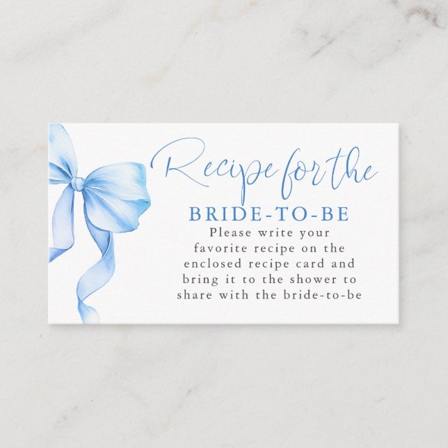 Recipe for the bride-to-be Dusty Blue Bow Request  Enclosure Card (Front)