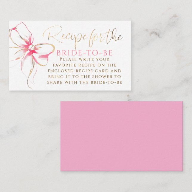 Recipe for the bride-to-be Pink Bow Request  Enclosure Card (Front/Back)