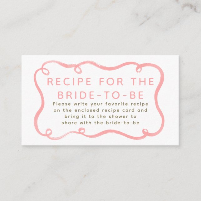 Recipe for the bride-to-be pink ribbon request  enclosure card (Front)