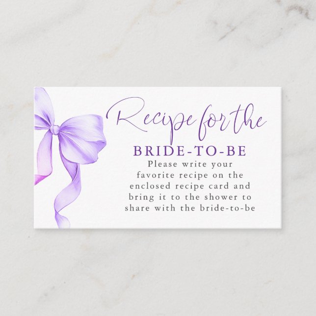 Recipe for the bride-to-be Purple Bow Request  Enclosure Card (Front)