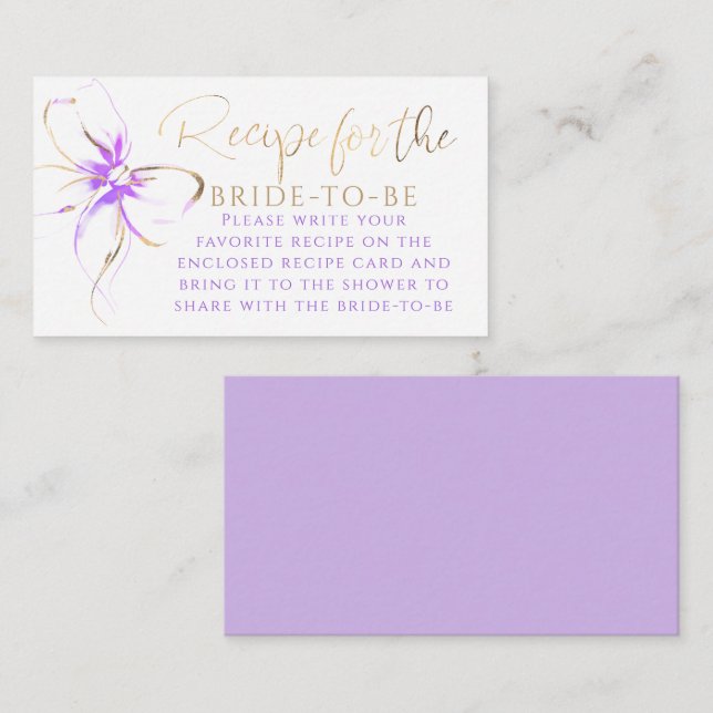Recipe for the bride-to-be Purple Bow Request  Enclosure Card (Front/Back)