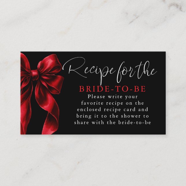 Recipe for the bride-to-be Red Bow Request  Enclosure Card (Front)