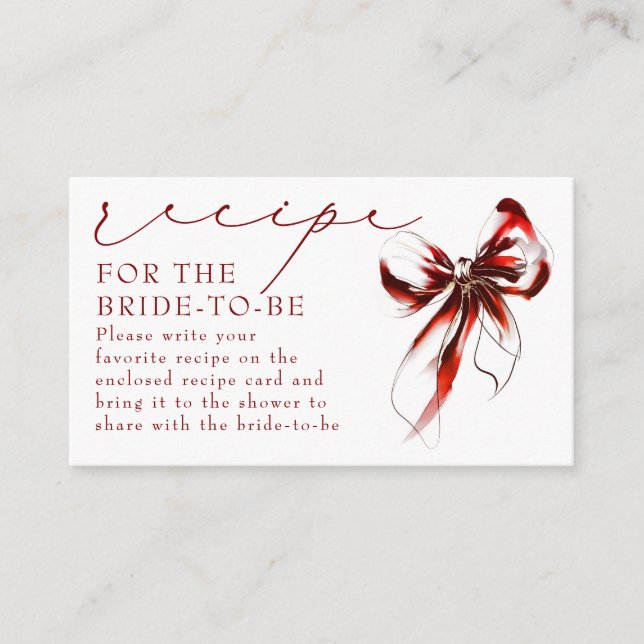 Recipe for the bride-to-be Red Bow Request  Enclosure Card (Front)