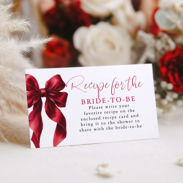 Recipe for the bride-to-be Red Bow Request  Enclosure Card (Red Bow Bridal Shower Small Recipe Cards)
