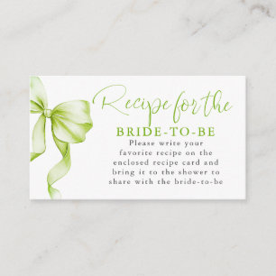 Recipe for the bride-to-be Sage Green Bow Request  Enclosure Card
