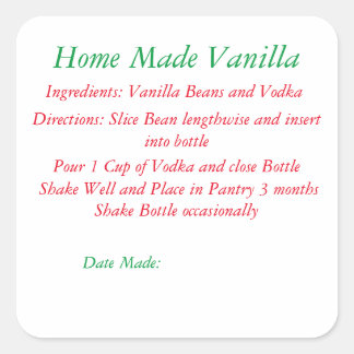 Recipe Home Made Vanilla Square Sticker