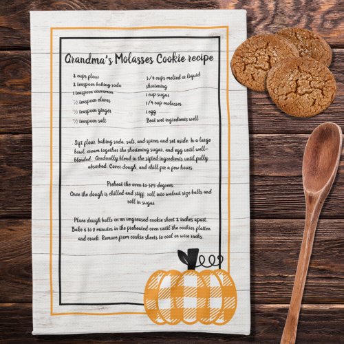 Recipe keepsake autumn plaid orange pumpkin white  kitchen towel