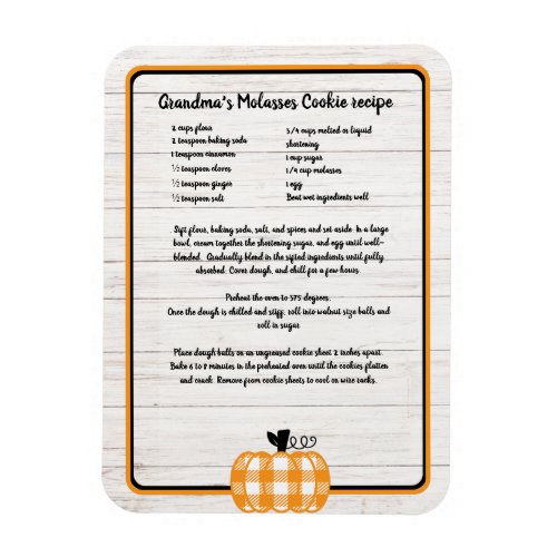 Recipe keepsake autumn plaid orange pumpkin white  magnet