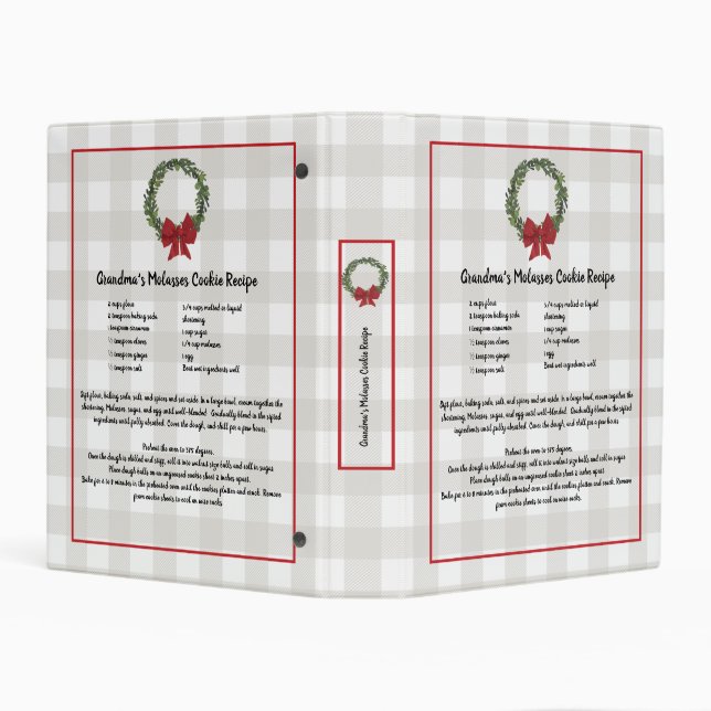 Recipe Keepsake Christmas Cookie Red Plaid Wreath  Mini Binder (Background)