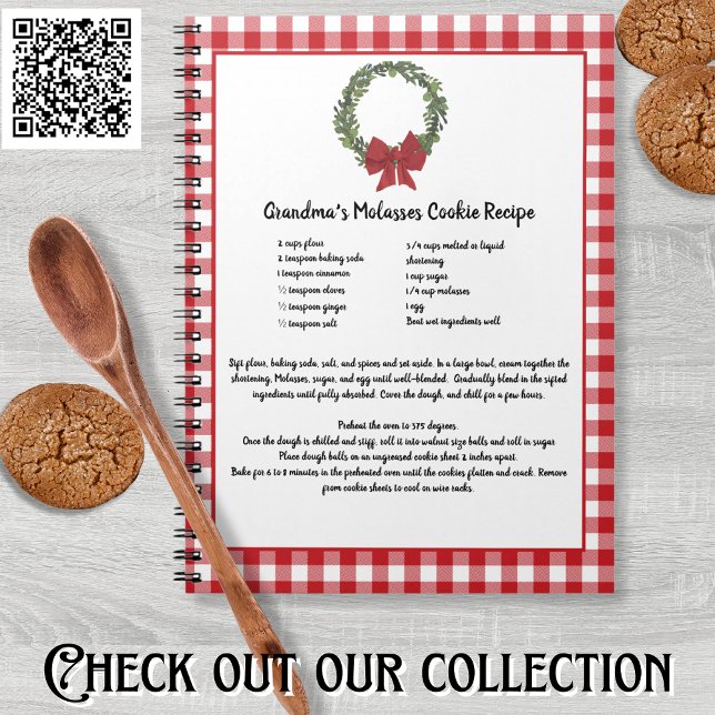 Recipe Keepsake Christmas Cookie Red Plaid Wreath  Notebook (Creator Uploaded)
