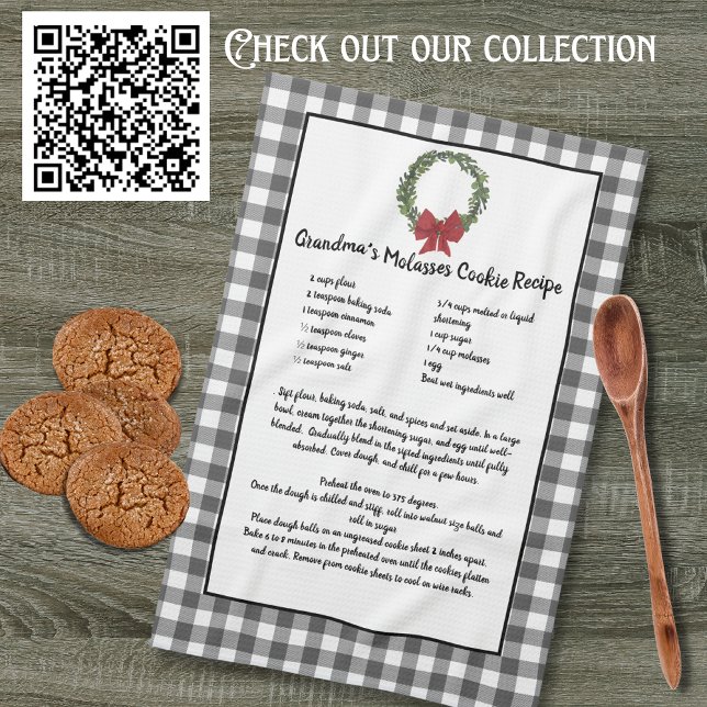 Recipe Keepsake Christmas Cookies Gray Plaid Kitchen Towel (Creator Uploaded)
