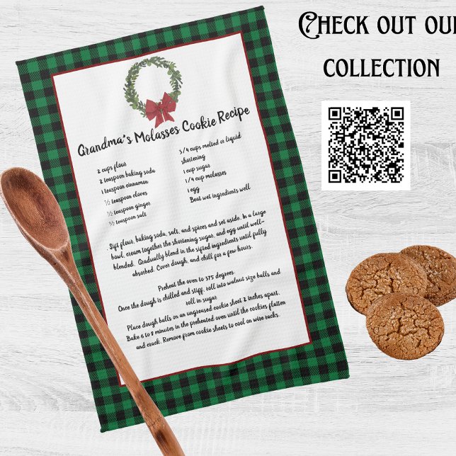 Recipe Keepsake Christmas Cookies Green  Plaid Kitchen Towel (Creator Uploaded)