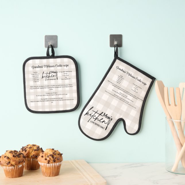 Recipe keepsake Christmas Cookies Red Green Oven Mitt & Pot Holder Set (Insitu(Hanging))