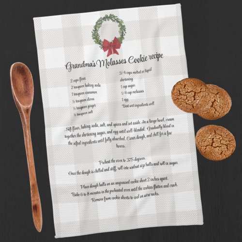 Recipe keepsake Christmas cookies red green plaid Kitchen Towel