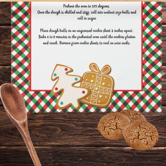 Recipe keepsake Christmas cookies red green plaid Kitchen Towel (Creator Uploaded)