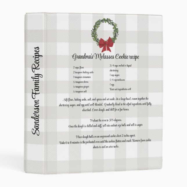 Recipe Keepsake Christmas Cookies Red Green Wreath Mini Binder (Front/Spine)