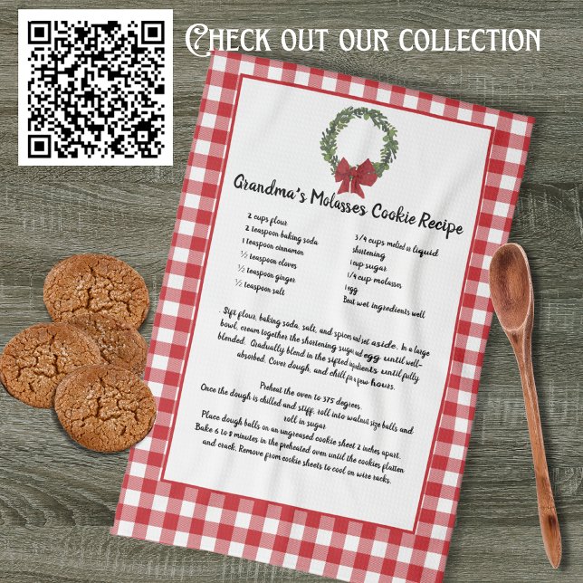 Recipe Keepsake Christmas Cookies Red Plaid Green  Kitchen Towel (Creator Uploaded)