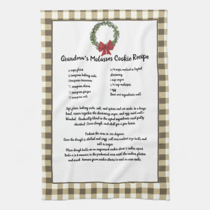Recipe Keepsake Christmas Cookies Red Plaid Green Kitchen Towel