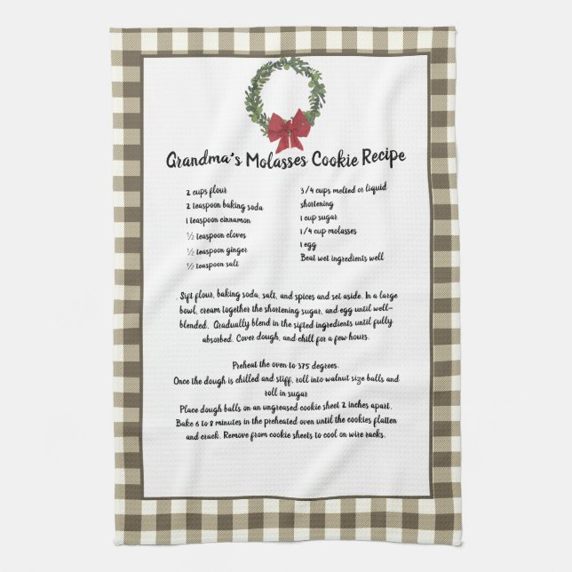Recipe Keepsake Christmas Cookies Red Plaid Green  Kitchen Towel (Vertical)