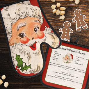 Recipe keepsake Christmas Cookies Vintage Santa Oven Mitt & Pot Holder Set