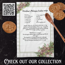 Recipe keepsake Christmas Pine Cones Gray plaid Kitchen Towel