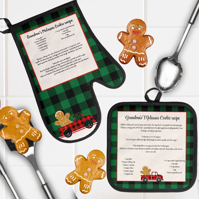 Recipe keepsake Christmas Red Green Gingerbread  Oven Mitt & Pot Holder Set (Creator Uploaded)