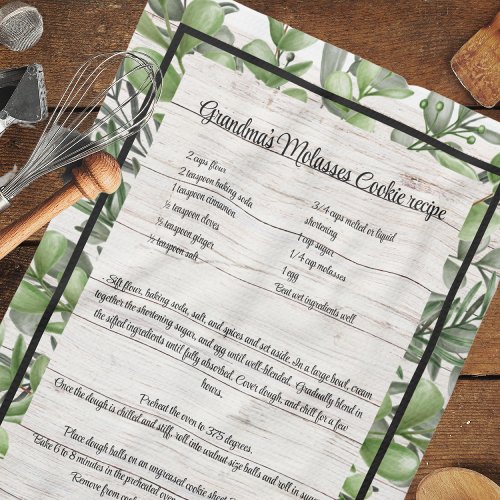 Recipe keepsake Eucalyptus white wood  Kitchen Towel