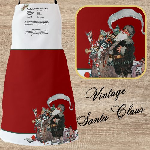 Recipe Keepsake Red  Christmas Vintage Santa Claus Apron