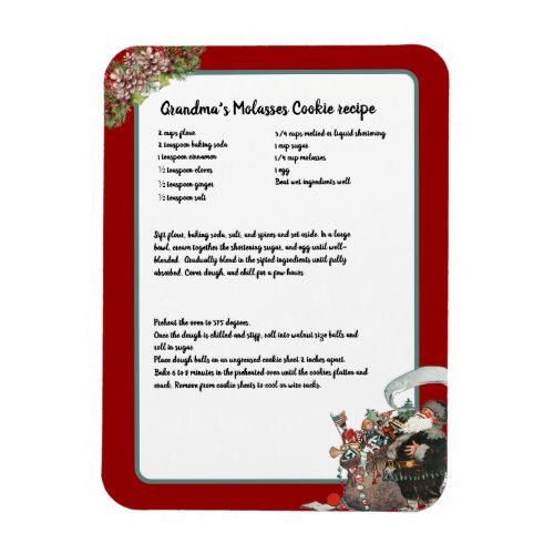 Recipe Keepsake Red  Christmas Vintage Santa  Magnet