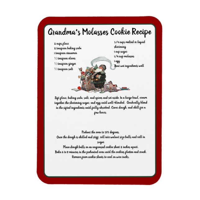 Recipe Keepsake Red  Christmas Vintage Santa Magnet (Vertical)