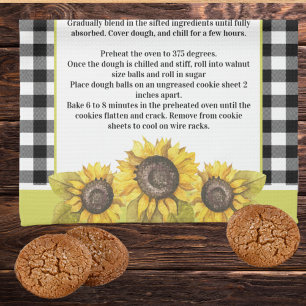 Recipe keepsake Sunflower Floral Black White Plaid Kitchen Towel