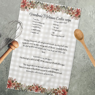 Recipe Keepsake Xmas Cookie Gray Bufaloe plaid Kitchen Towel
