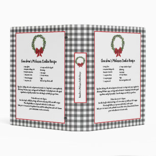 Recipe Keepsake Xmas Cookie Gray Plaid Wreath Mini Binder